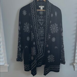 Coldwater Creek Black and White Patterned Embroidered Cardigan